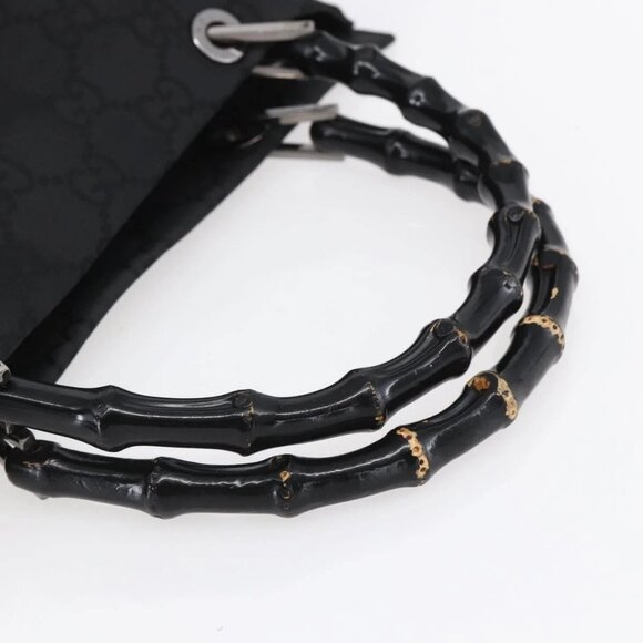 GUCCI Bamboo GG Canvas Hand Bag Black Silver 002 1010 3754 Auth 154446 - Picture 8 of 16